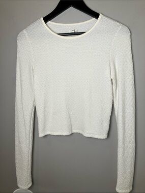 Aerie Textured Long-Sleeve Women's Cream Semi-Sheer Top Size Small